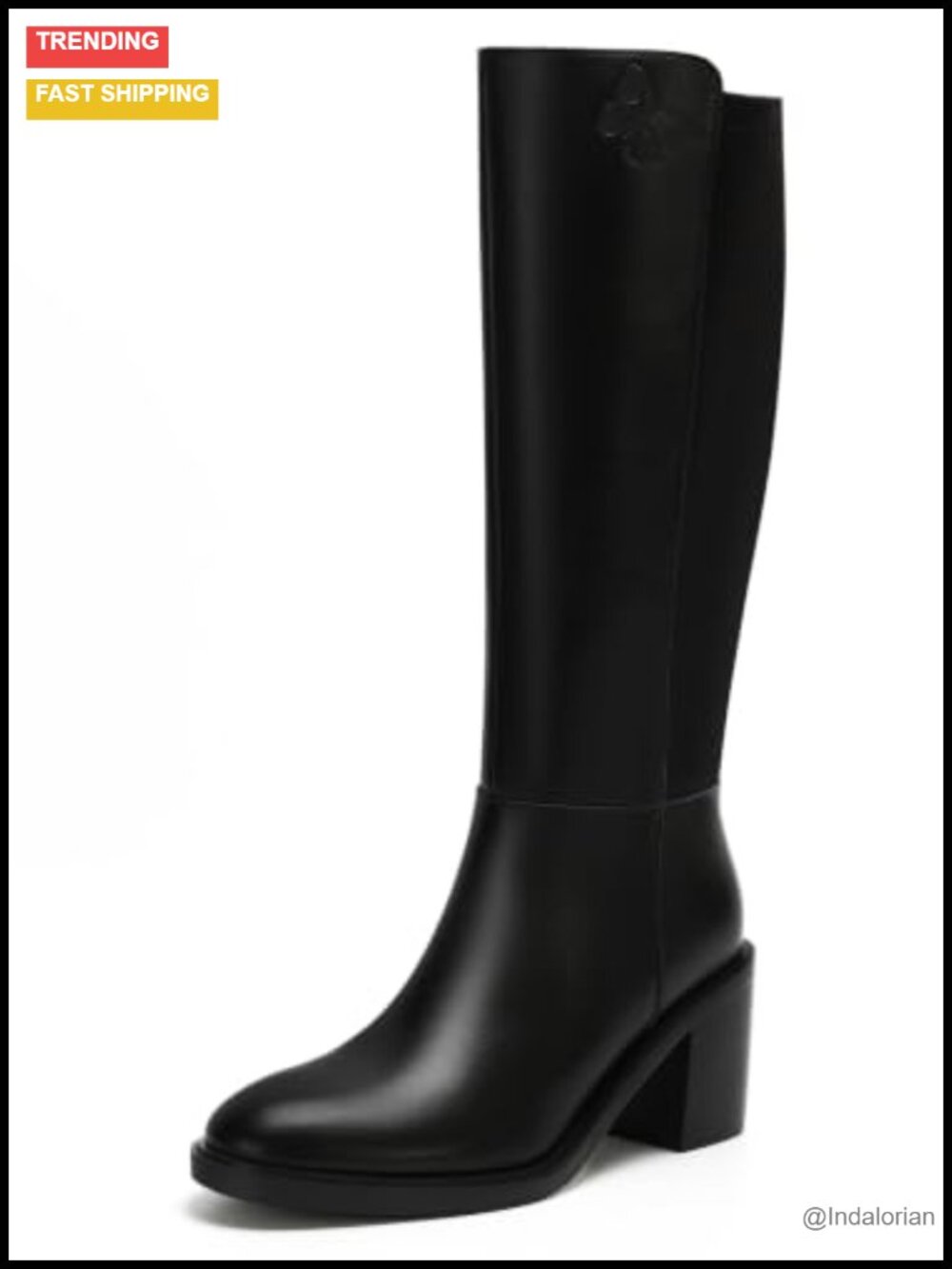 Knee High Boots Chunky Block Heel Side Zip Faux Leather Tall Boots